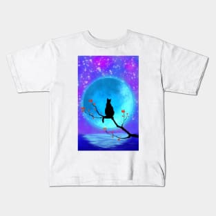 Super Blue Moon Cat Kids T-Shirt